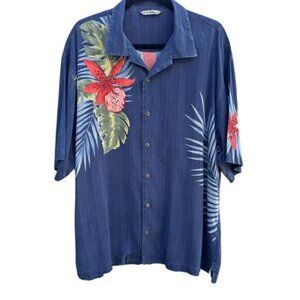 Tommy‎ Bahama Silk Mens Hawaiian Button-Up Shirt Blue Red Floral Athleisure L